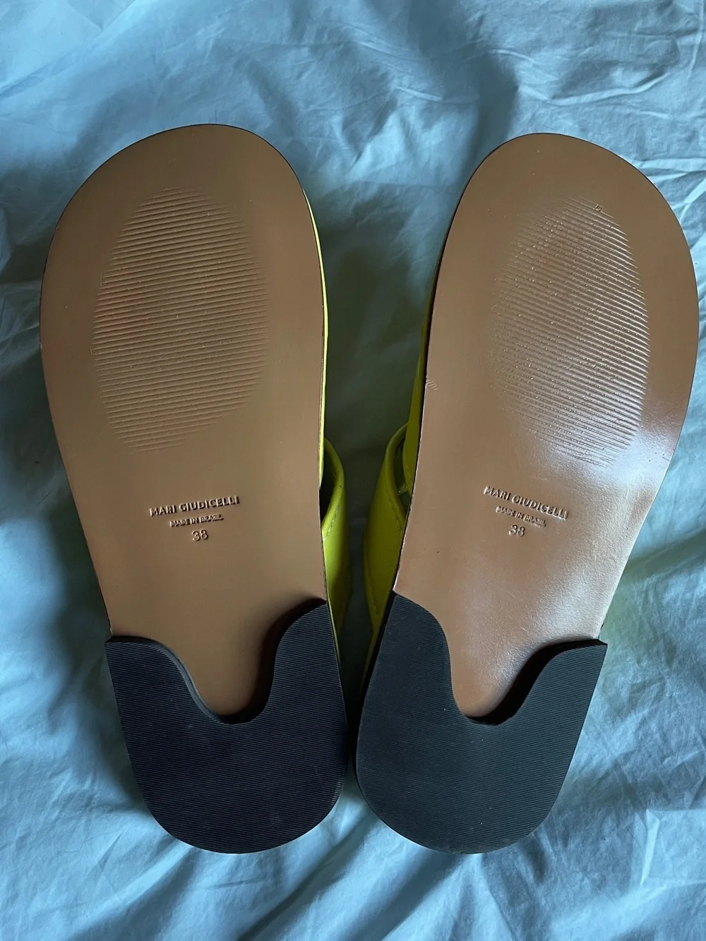 MARI GIUDICELLI Yellow Cross-Strap Slide Sandals